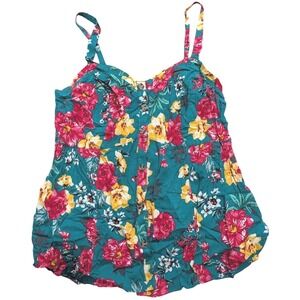 TORRID Plus Size 0 0X 12 Large Green Tropical Floral Babydoll Tank Top Shirt NEW